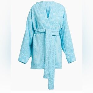 Versace X Light Blue Dua Lipa Hooded Textured Terry Bathrobe NIB NWT LARGE